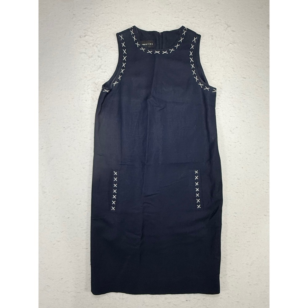 Theo Miles Womens Navy Blue Linen Blend Sleeveless Sheath Dress Size 6